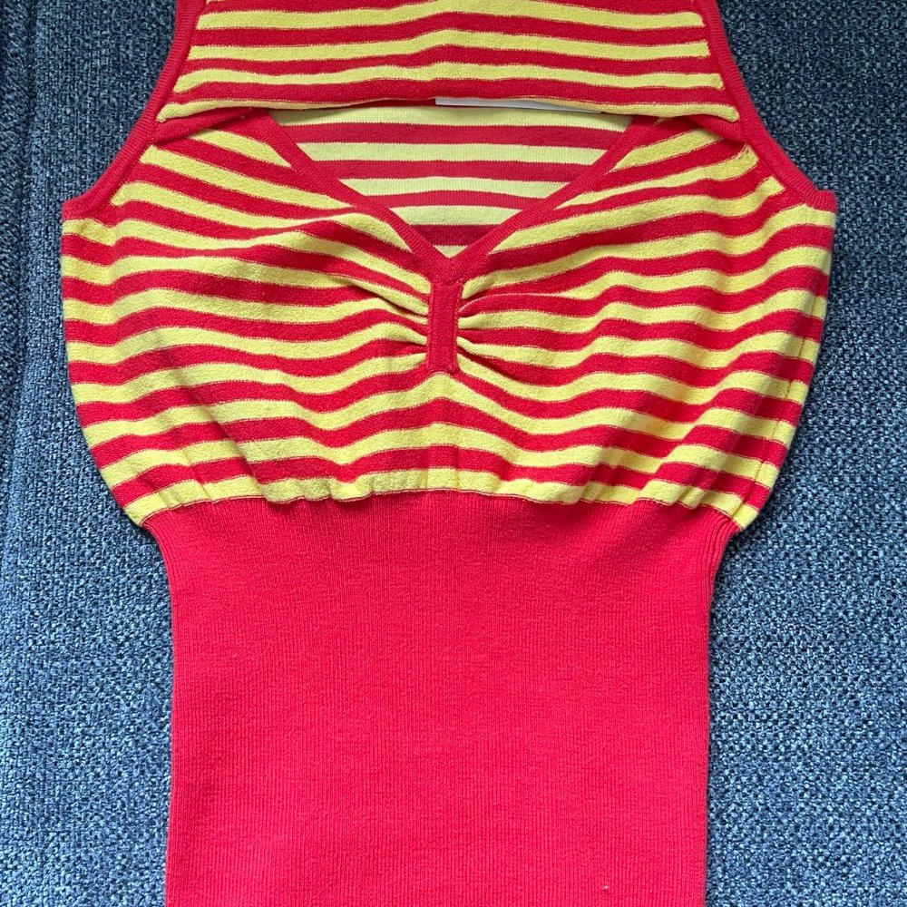 NWT Plenty by Tracy Reese Archive Bright Orange Yellow Stretch Cutout Top Size P